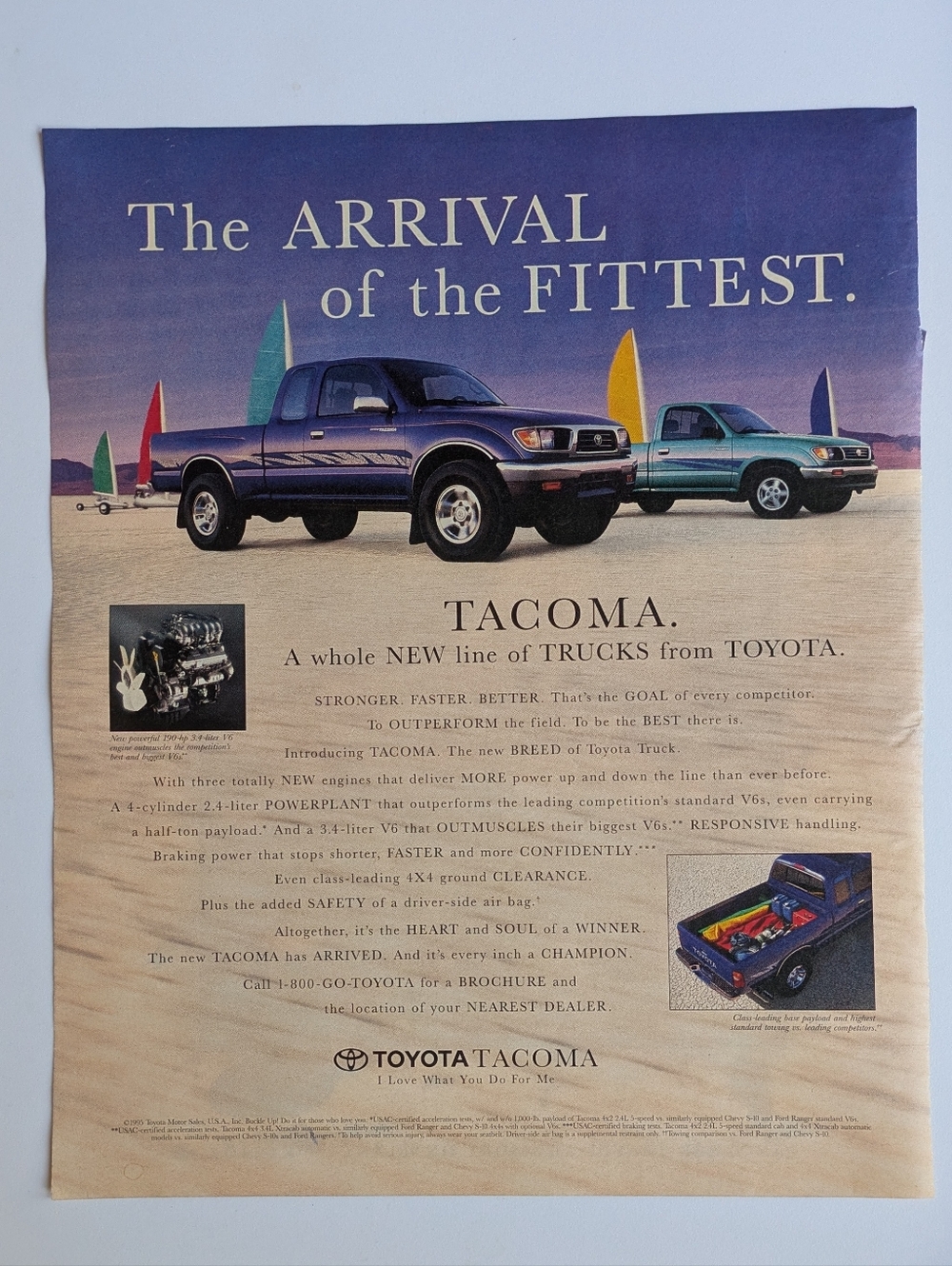 1995 Toyota Tacoma Vintage Truck Ad, Rolling Stone Magazine, Retro 90s Reebok Ad